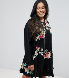 Платье мини с вышивкой и заниженной талией ASOS CURVE - Черный