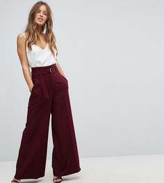 Широкие брюки с завышенной талией и поясом ASOS PETITE Tailored - Красный
