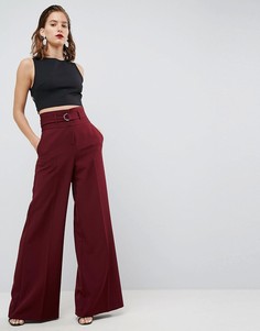 Широкие брюки с завышенной талией и ремнем с пряжкой ASOS Tailored - Красный