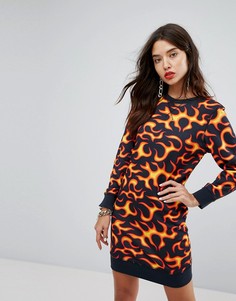 Трикотажное платье с принтом пламени Love Moschino - Черный