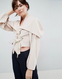 Топ в полоску с веревочной завязкой ASOS WHITE - Светло-бежевый