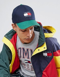 Бейсболка колор блок в стиле 90-х (темно-синий/зеленый) Tommy Jeans Capsule - Темно-синий