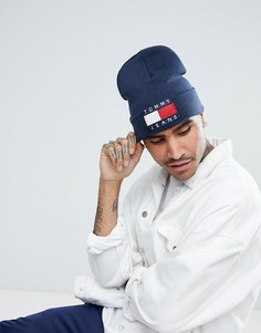 Темно-синяя шапка-бини с логотипом-флажком в стиле 90-х Tommy Jeans Capsule - Темно-синий