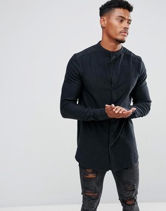 Облегающая джинсовая рубашка с воротником на пуговицах SikSilk - Черный