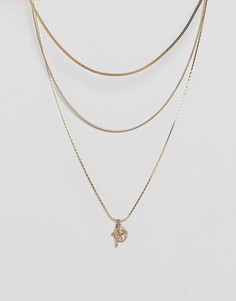 Ожерелье в несколько рядов с подвесками в виде креста и монетки ASOS - Золотой