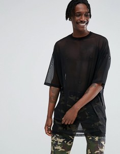 Черная длинная сетчатая oversize-футболка ASOS - Черный