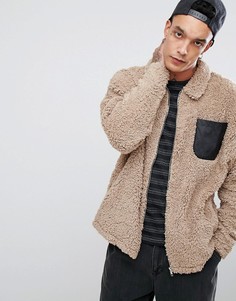 Оверсайз-куртка Харрингтон из искусственного меха с карманом ASOS - Бежевый