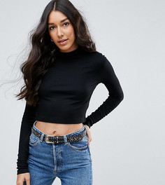 Кроп-топ в рубчик с длинными рукавами ASOS TALL - Черный