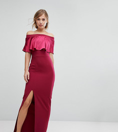 Платье макси с широким вырезом и контрастной атласной отделкой Silver Bloom - Красный