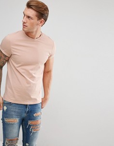 Бежевая футболка с круглым вырезом и отворотами на рукавах ASOS - Бежевый