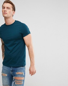Зеленая футболка с круглым вырезом и отворотами на рукавах ASOS - Зеленый