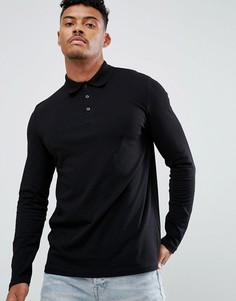 Трикотажное поло с длинными рукавами ASOS - Черный
