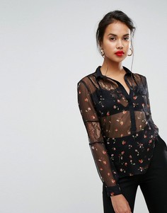 Прозрачная блузка с цветочным принтом и кружевными вставками Morgan - Мульти