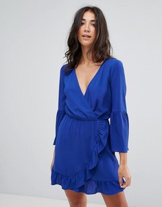 Платье с запахом и длинными рукавами Miss Selfridge - Синий