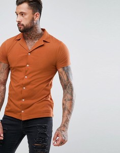 Красно-бурая трикотажная рубашка с отложным воротником boohooMAN - Золотой