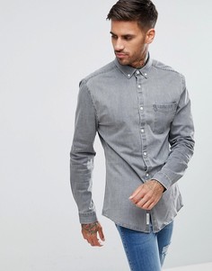 Обтягивающая джинсовая рубашка серого цвета River Island - Серый