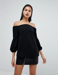 Топ с вырезом лодочкой и пышными рукавами River Island - Красный