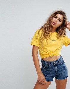 Футболка бойфренда с надписью U Ok Hun Adolescent Clothing - Желтый