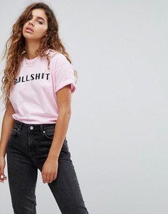 Футболка бойфренда с принтом Bullshit Adolescent Clothing - Розовый