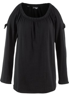 Футболка с вырезом-кармен и длинным рукавом (черный) Bonprix