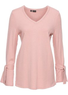 Вязаный пуловер с воланами на рукавах (винтажно-розовый) Bonprix