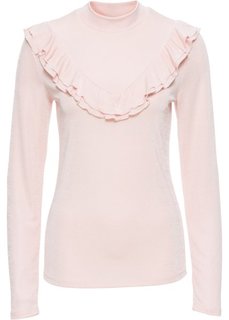 Блестящая футболка с воланами (нежно-розовый) Bonprix