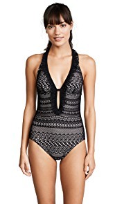 Kate Spade New York Point Loma Ruffle Halter Plunge One Piece