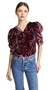 Rebecca Taylor Short Sleeve Jewel Velvet Top
