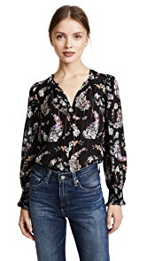 Rebecca Taylor Long Sleeve Jewel Paisley Top
