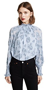 Rebecca Taylor Long Sleeve Rose Metallic Top