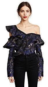 Self Portrait Metallic Jacquard Frill Top