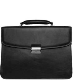 Черный кожаный портфель с плечевым ремнем Sergio Belotti
