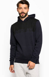 Синяя толстовка из хлопка с капюшоном Replay