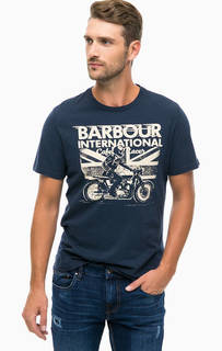 Синяя футболка из хлопка с принтом Barbour