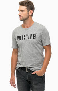 Серая хлопковая футболка с принтом Mustang