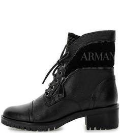 Высокие кожаные ботинки с вставками из замши Armani Jeans