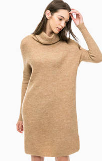 Бежевое платье-свитер с высоким воротом Only