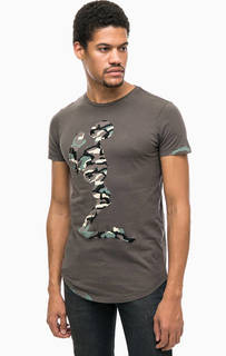 Серая хлопковая футболка с принтом и вышивкой Religion