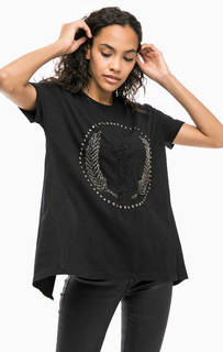 Черная хлопковая футболка с открытой спиной Religion