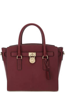 Бордовая кожаная сумка с короткими ручками Michael Michael Kors