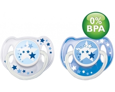 Пустышка Philips AVENT «Ночная» силиконовая, ортодонтическая 6-18 мес., 2 шт. в ассортименте