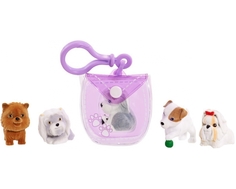 Игровой набор Puppy In My Pocket брелок-сумочка фиолетовая и 5 щенков