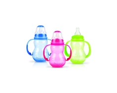 Бутылочка для кормления Nuby с ручками, силиконовой соской-непроливайкой 0+, 210 мл. в ассортименте