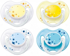 Пустышка Philips AVENT «Ночная» силиконовая, ортодонтическая 0-6 мес., 2 шт. в ассортименте