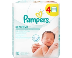 Влажные салфетки Pampers «Sensitive» с запасным блоком, 56х4 шт.