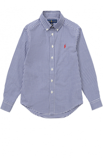 Хлопковая рубашка в клетку с воротником button down Polo Ralph Lauren