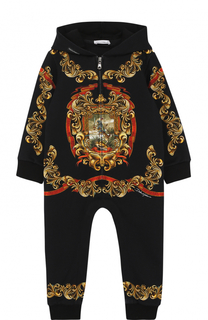 Хлопковый комбинезон с принтом и капюшоном Dolce &amp; Gabbana