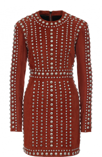Приталенное мини-платье с контрастными заклепками Balmain