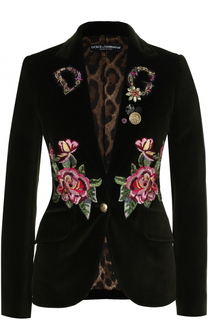 Приталенный бархатный жакет с контрастной вышивкой Dolce &amp; Gabbana