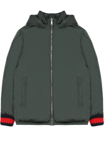 Пуховая куртка с капюшоном и контрастными манжетами Gucci